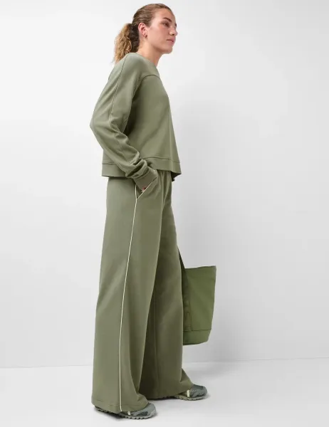 Sweaty Betty After Class Piped Wide Leg Trousers Dark Khaki