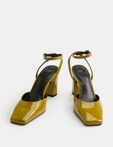 Marks & Spencer Ankle Strap Block Heel Chisel Toe Court Shoes Acid Yellow
