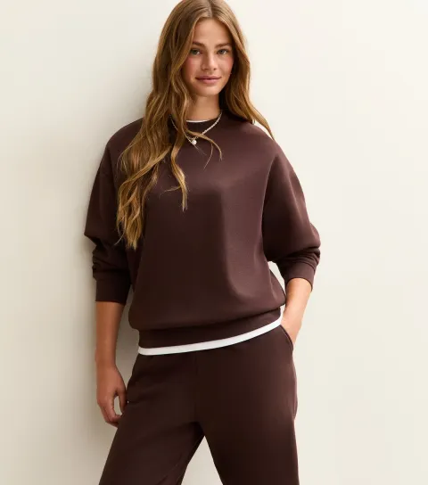 Women's Brown Relaxed Fit Crew Neck Sweatshirt