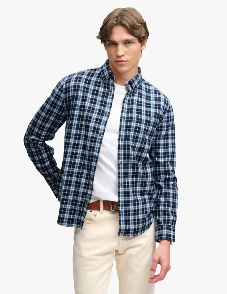 Superdry & Co Relaxed Fit Brushed Cotton Checked Shirt Navy Mix
