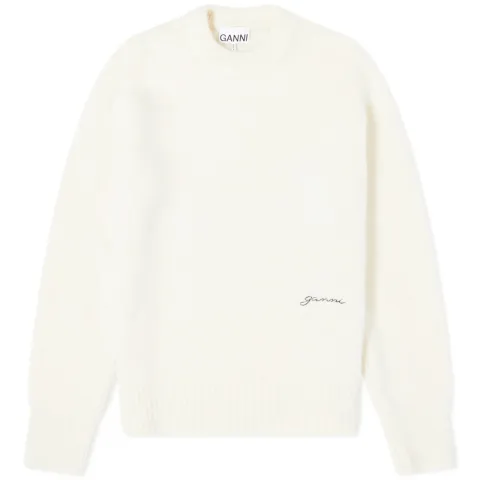 Brushed Aplaca O-Neck Logo Knit