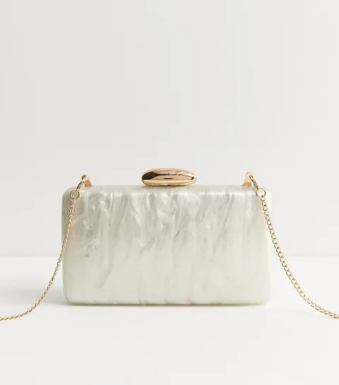 Cream Faux Pearl Box Clutch Bag Vegan