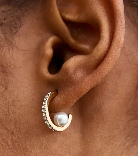 New Look 18ct Gold Plated Faux Pearl And Diamanté Hoop Earrings