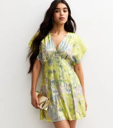 Women's Multicoloured Metallic Jacquard V Neck Mini Dress