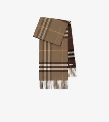 Reversible Check Cashmere Scarf in Vole brown/treacle brown