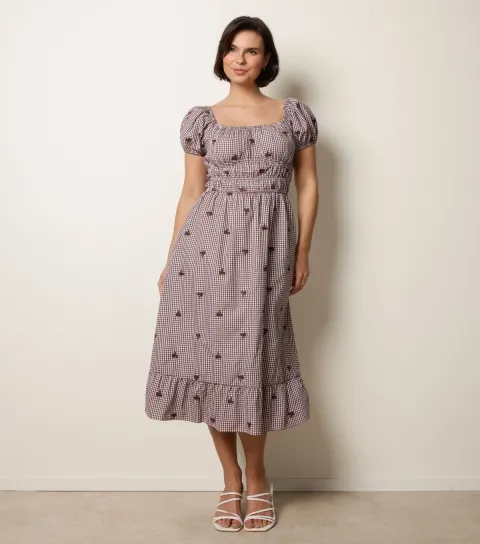 Women's Brown Gingham Milkmaid Dress