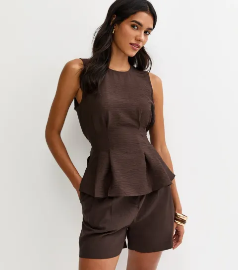 New Look Women's Dark Brown Flared Hem Sleeveless Top