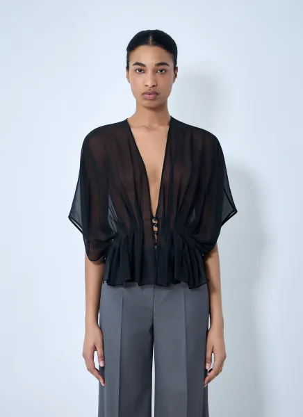 Sheer Button-Front Blouse