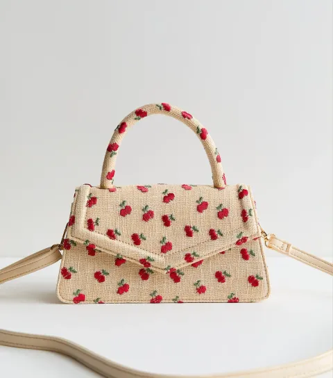 Stone Cherry Embroidered Top Handle Bag