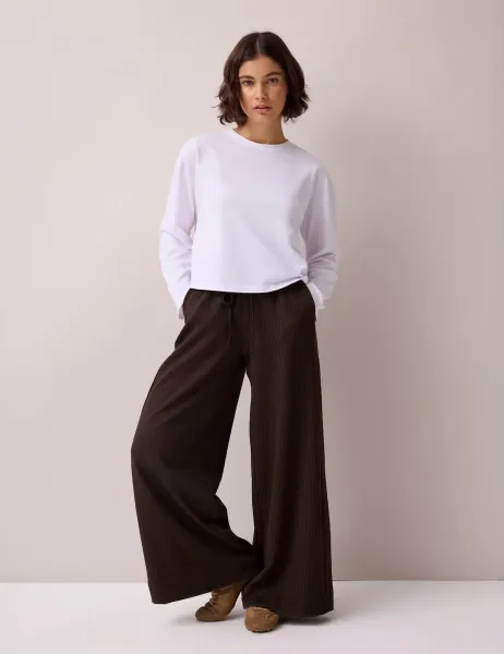 RO&ZO Pinstripe Drawstring Wide Leg Joggers Brown Mix