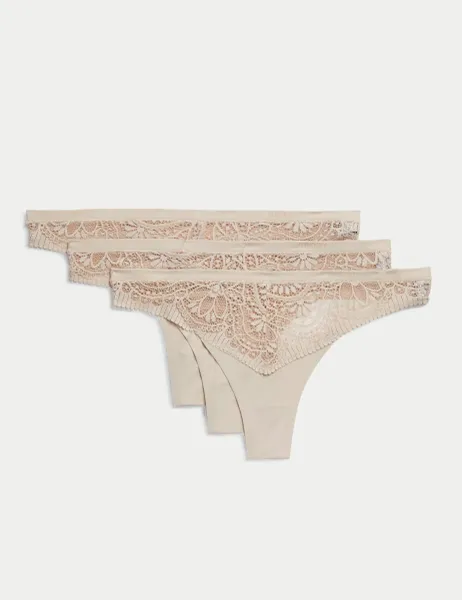 Body by M&S 3pk Body Soft Lace Thongs Opaline