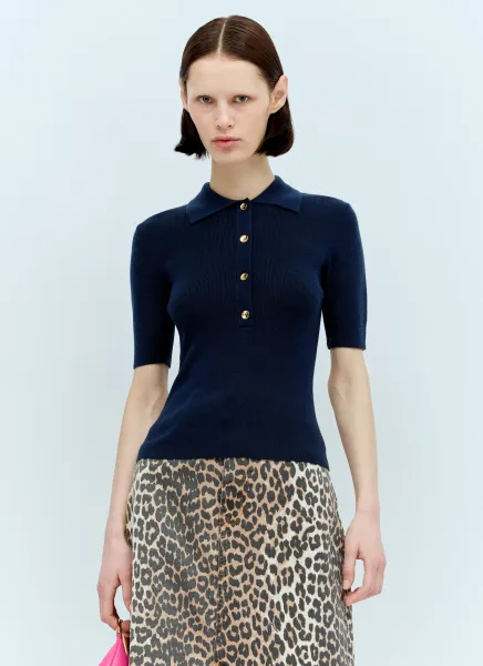 Ribbed Merino Polo Top