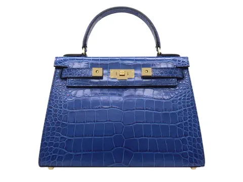 Maya Large Orinoco 'Croc' Print Calf Leather Handbag - Cobalt - 2