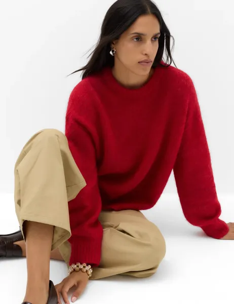 Marks & Spencer Alpaca Blend Textured Relaxed Jumper Ruby Red