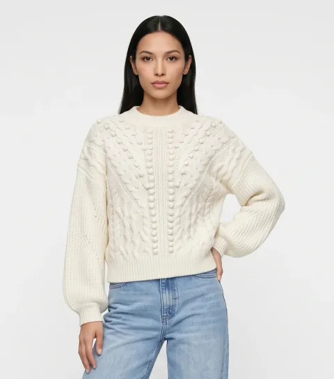 Gini London Women's Cream Textured Knit Oversize Jumper