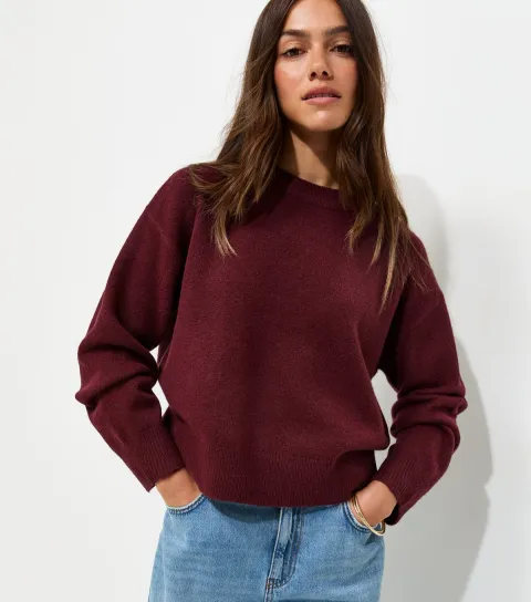 New Look Women's Petite Dark Burgundy Midweight Crew Neck Jumper