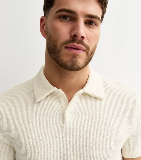Men's Off White Short Sleeve Textured Regular Polo Shirt