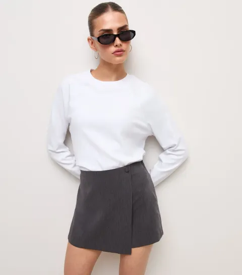 Women's Dark Grey Wrap Front Tailored Button Skort