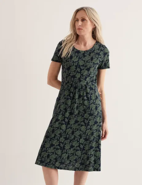Pure Cotton Floral Midi Skater Dress Green Mix