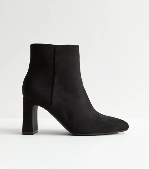 Women's Black Faux Suede Almond Toe Ankle Boots