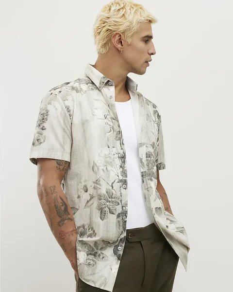 River Island Slim Fit Short Sleeve Floral Shirt