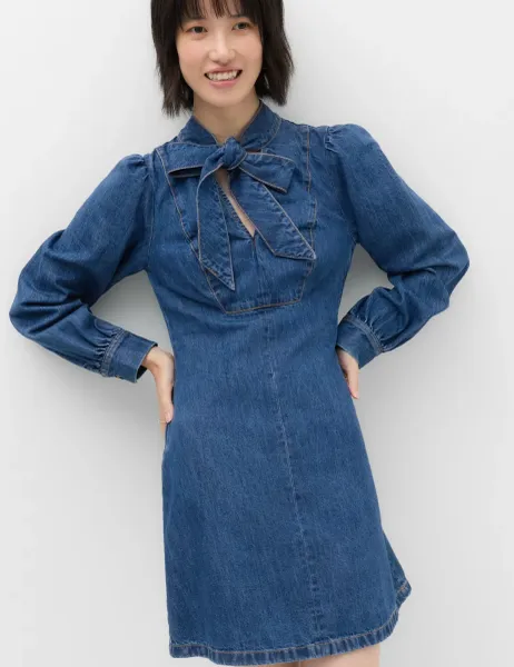 Marks & Spencer Denim Tie Neck Mini Swing Dress Denim
