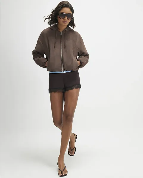 River Island Faux Suede Hooded Jacket