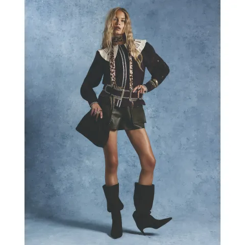 River Island Crochet Collar Corduroy Cutwork Blouse