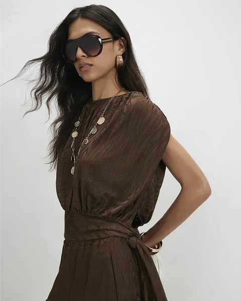 River Island Jacquard Animal Print Tie Side Top