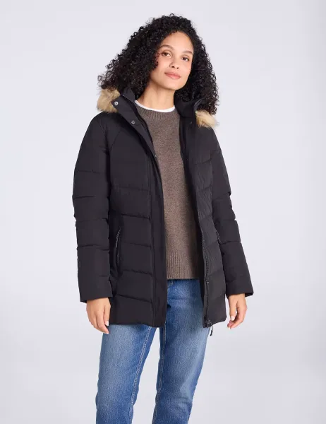 Mountain Warehouse Isla II Down Faux Fur Trim Longline Jacket Black