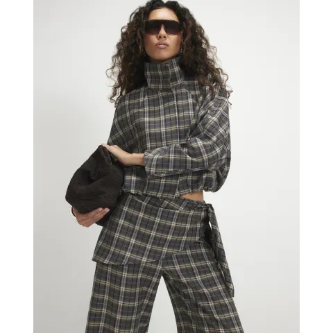 River Island Check Funnel Neck Bomber Jacket