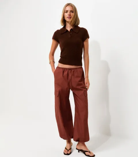 Women's Rust Cotton Cuffed Cargo Trousers