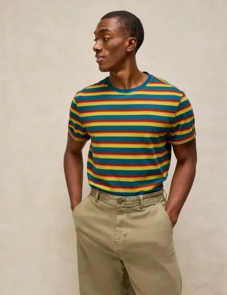 White Stuff Printed Crew Neck Cotton T-Shirt Brown Mix