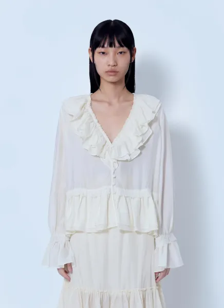 GANNI Viscose Silk Habotai Frill Blouse