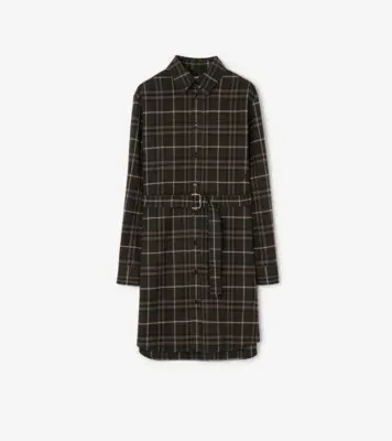 Check Cotton Shirt Dress in Sepia brown