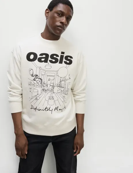 Marks & Spencer Cotton Rich Oasis Graphic Sweatshirt Ecru