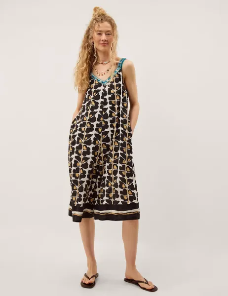 Monsoon Printed Sleeveless Cropped Relaxed Jumpsuit Black Mix