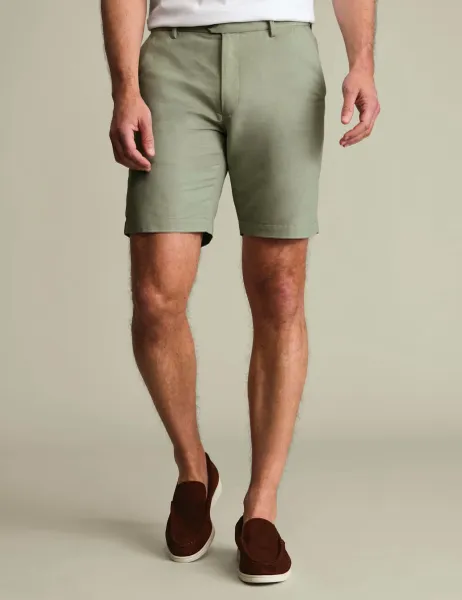 Charles Tyrwhitt Linen Blend Flat Front Shorts Light Blue