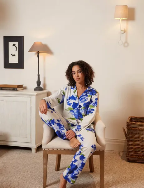 Cyberjammies Cotton Modal Jersey Floral Pyjama Bottoms Blue Mix