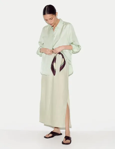 Jigsaw Pure Linen Drawstring Maxi Skirt Green