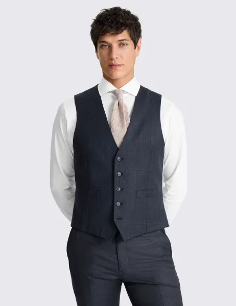 Moss Tailored Wool Rich Performance Check Waistcoat Navy Mix