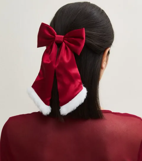 New Look Bright Red Christmas Satin Santa Bow Hair Slide
