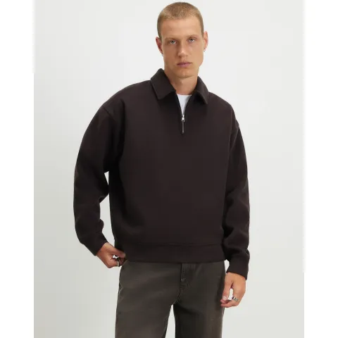 River Island Embroidered Quarter Zip Polo Sweatshirt