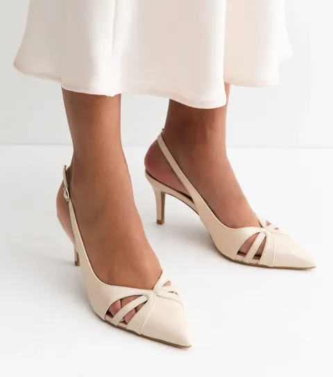 New Look Women's Off White Faux Leather Cut Out Slingback Court Shoes Vegan