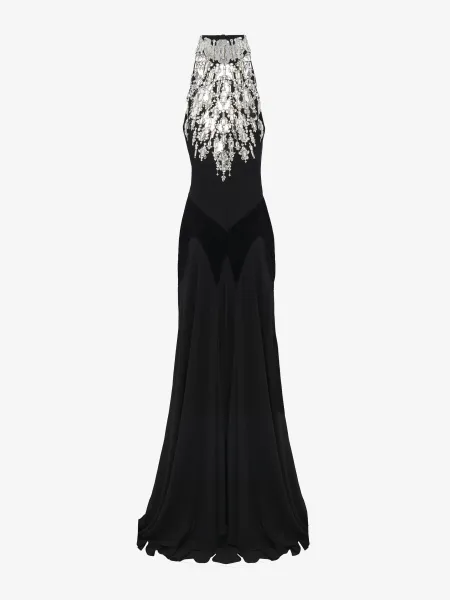 Crystal Mirror Embroidery Evening Dress