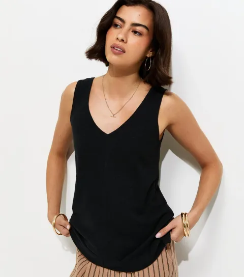 Women's Premium Black Linen Rich V Neck Vest