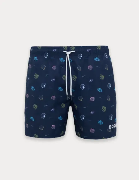 Boss Quick Dry Pocketed Striped Swim Shorts Navy