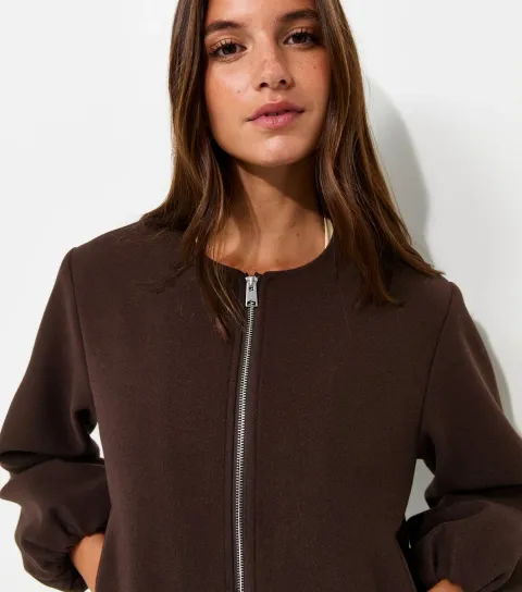New Look Women's Black Collarless Zip Through Bomber Jacket