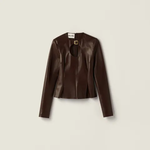 Long-sleeved nappa leather top with buckle