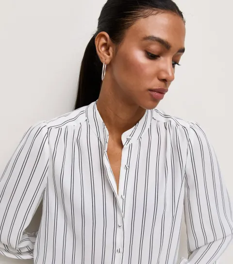 Women's Cream Striped Long Sleeve Shirt